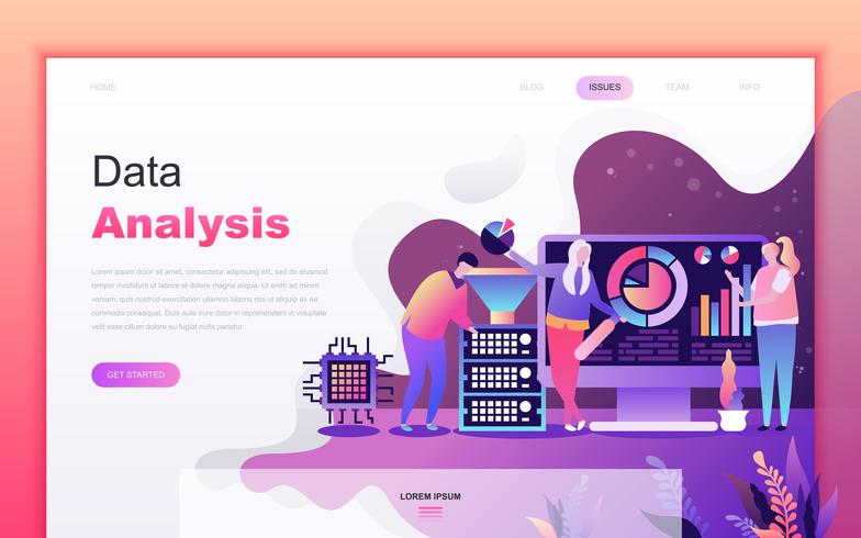 Modern flat cartoon design concept of Big Data Analysis for website and mobile app development. Landing page template. Decorated people character for web page or homepage. Vector illustration.