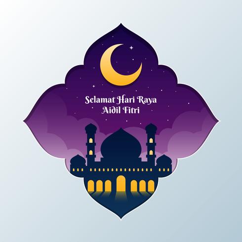 Raya Greeting Template Islamic Architecture Vector Illustration