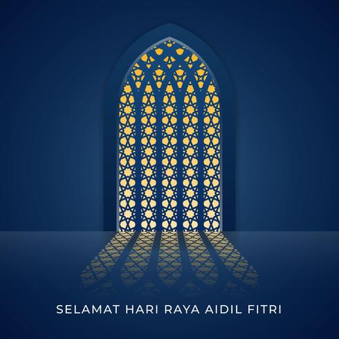 Ilustración de la ventana de la mezquita de Selamat Hari Raya Aidilfitri vector