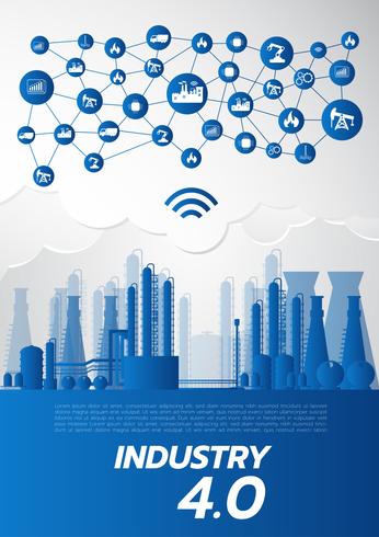 Concepto de industria 4.0, solución de fábrica inteligente, tecnología de fabricación vector