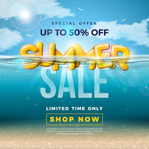 Download Summer Sale Design with 3d Typography Letter in underwater blue ocean background. Vector Special ...