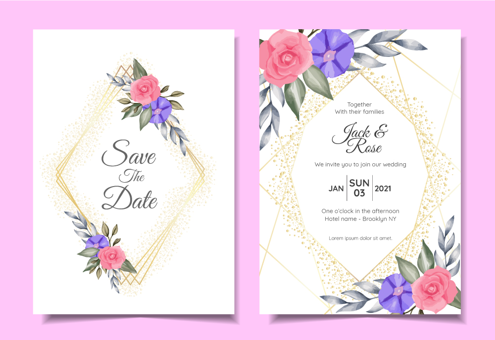 Modern Wedding Invitation Cards Template of Watercolor ...