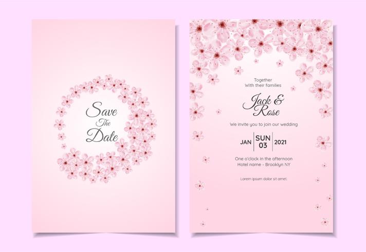 Set of Watercolor Cherry Blossom Wedding Invitation Template. Beautiful Card Multipurpose Template vector