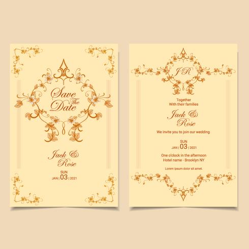 Wedding Invitation Template Vintage Floral Decorative Soft Brown Colors. Vector EPS 10 fully editable