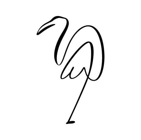 Flamingo permaneciendo en una pierna de logo de línea continua. Ilustración de vector de forma de pájaro. Elemento dibujado mano aislado sobre fondo blanco para el estilo de elemento decorativo logo