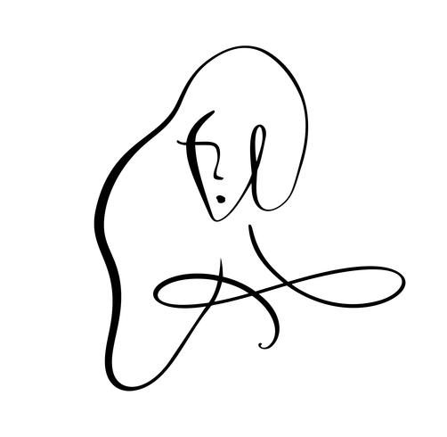 Ilustración de vector de estilo fasion. Dibujado a mano de cara de mujer, concepto minimalista. Estilizado doodle lineal femenino cabeza cuidado de la piel logo o icono de belleza