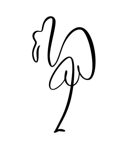 Flamingo permaneciendo en una pierna de logo de línea continua. Ilustración de vector de forma de pájaro. Elemento dibujado mano aislado sobre fondo blanco para el estilo de elemento decorativo logo