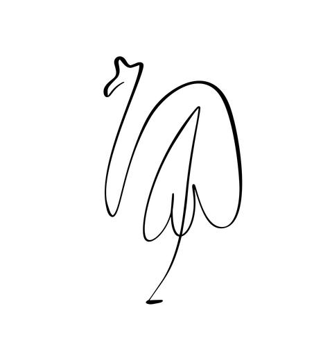 Flamingo permaneciendo en una pierna de logo de línea continua. Ilustración de vector de forma de pájaro. Elemento dibujado mano aislado sobre fondo blanco para el estilo de elemento decorativo logo