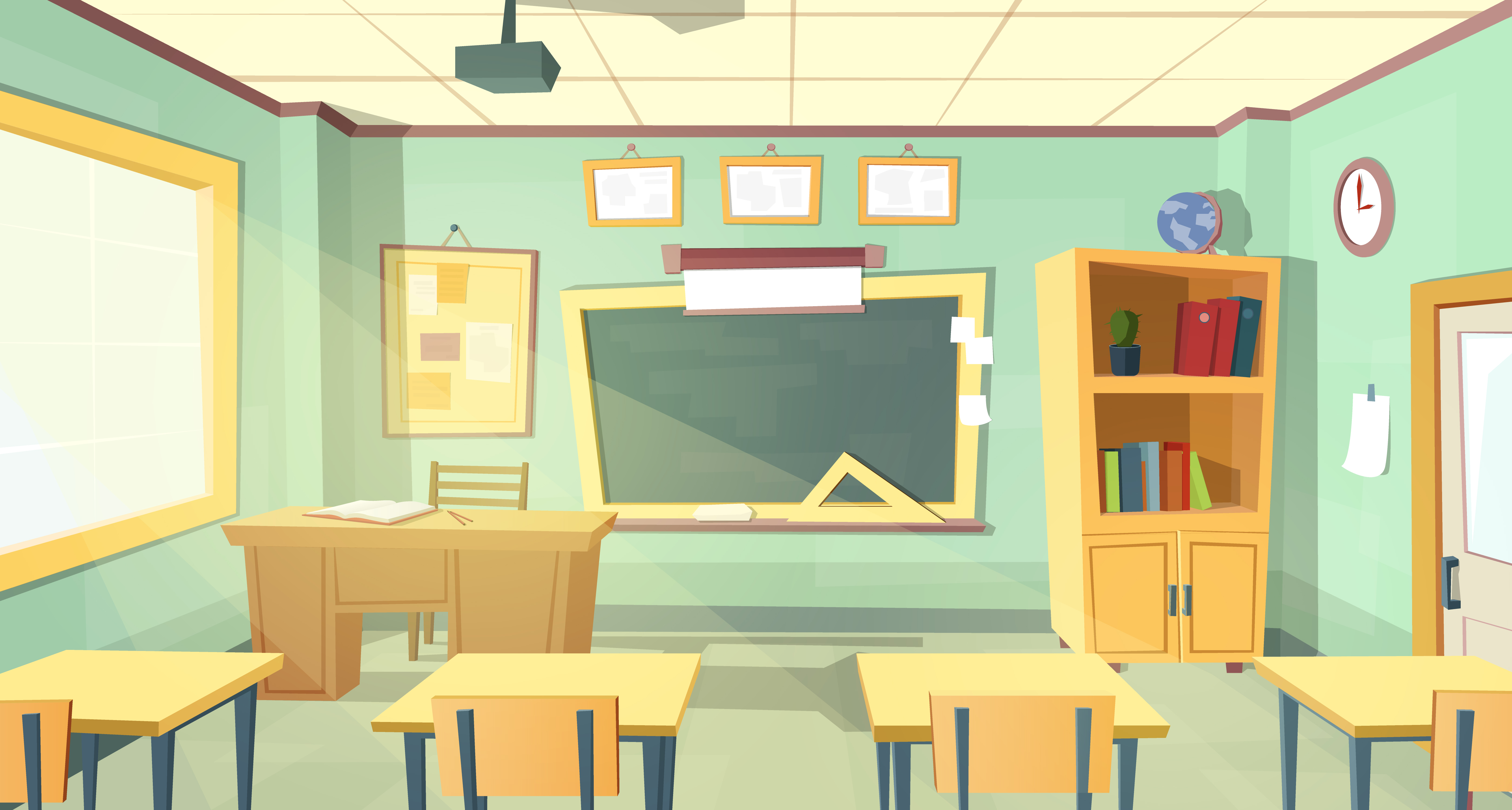 Cartoon Fresh Classroom Background Illustration Classroom Background ...