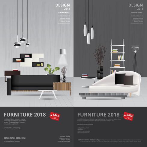 2 banner vertical muebles venta diseño plantilla Vector Illustration