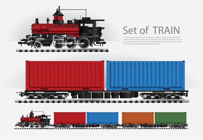 Cargo train on a rail road Vector illustration