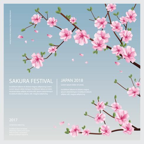 Japan Sakura Flower with Blooming Flowers Vector Illustration