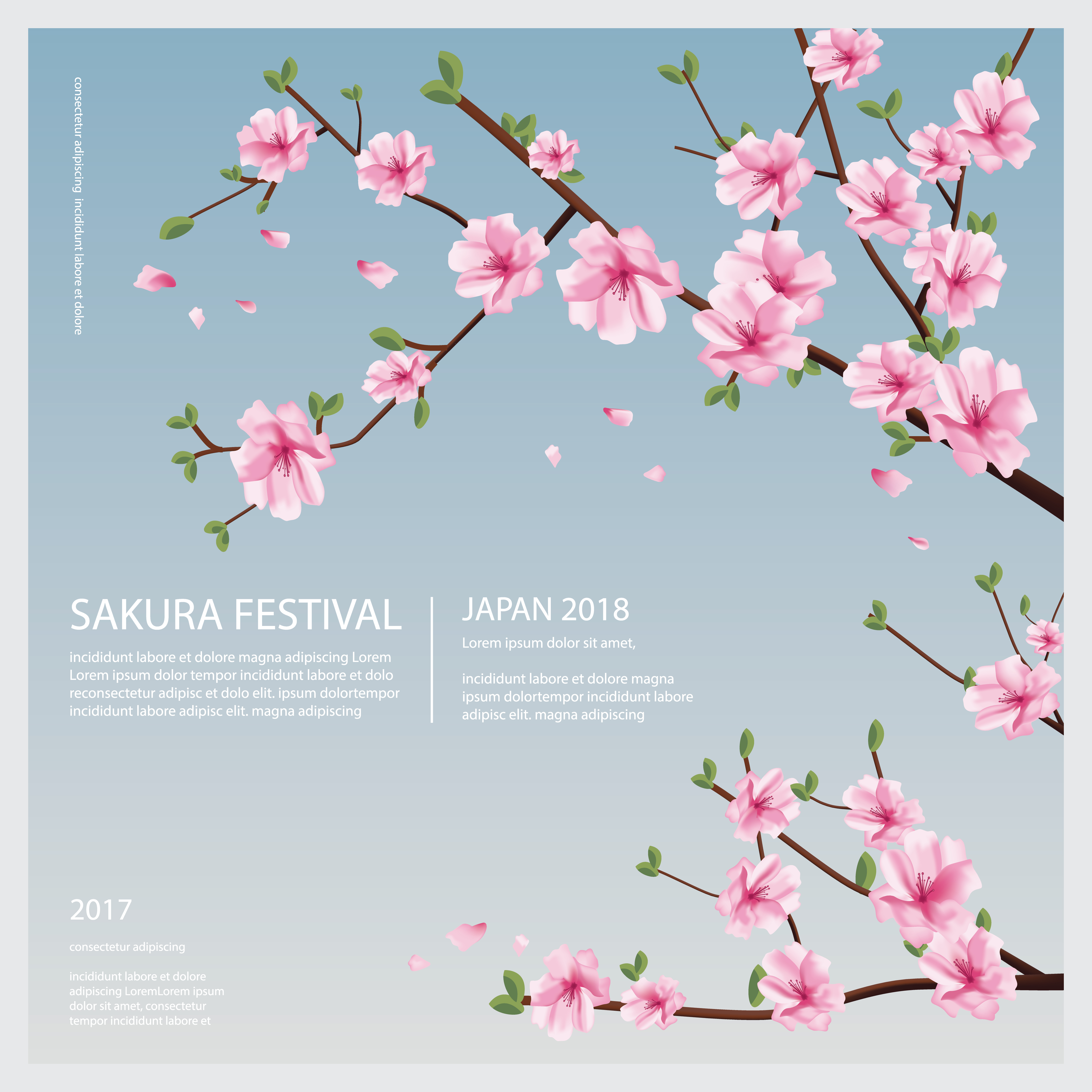 Japan Sakura Flower with Blooming Flowers Vector 