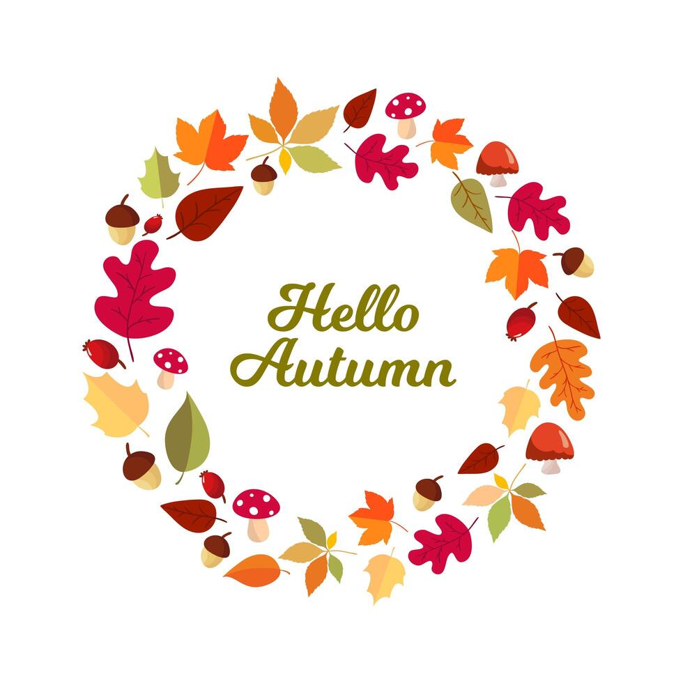 Hello autumn leaves frame vector