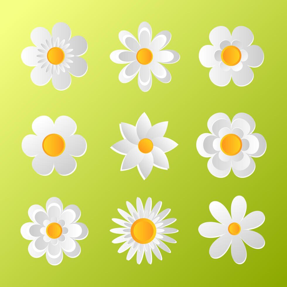 White paper art flowers set vector