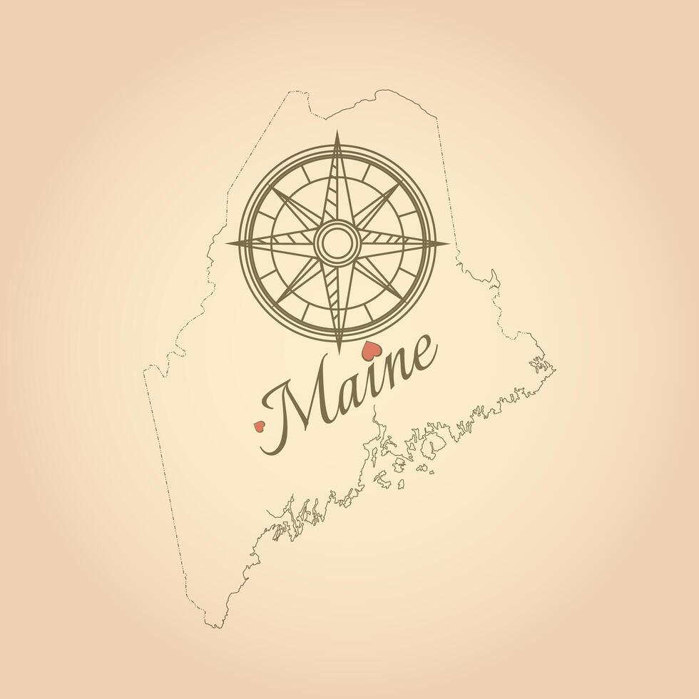 Vintage map of Maine, United states with compass vector