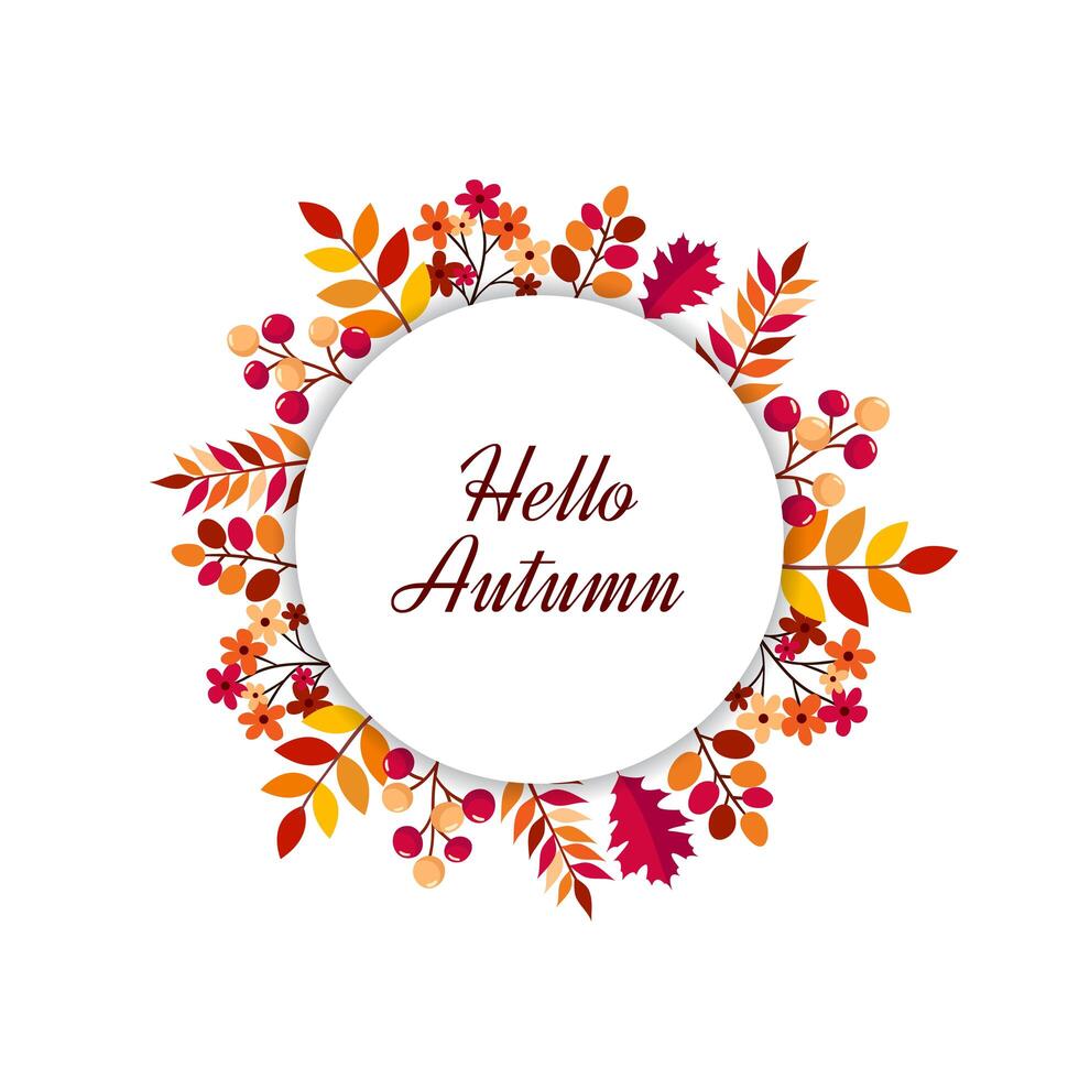 Hello autumn leaves frame vector