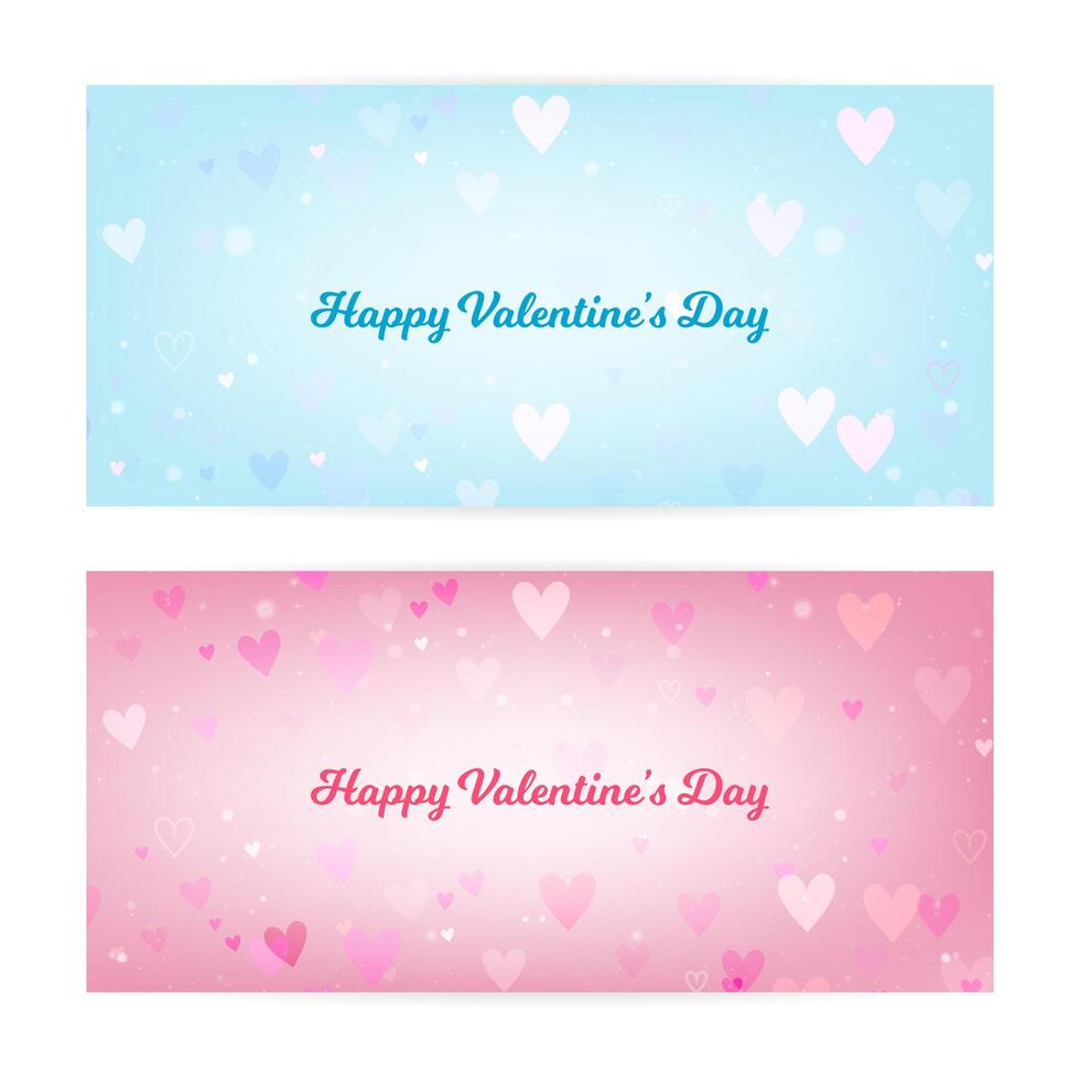 Valentine's Day blurred banners with hearts and bokeh vector