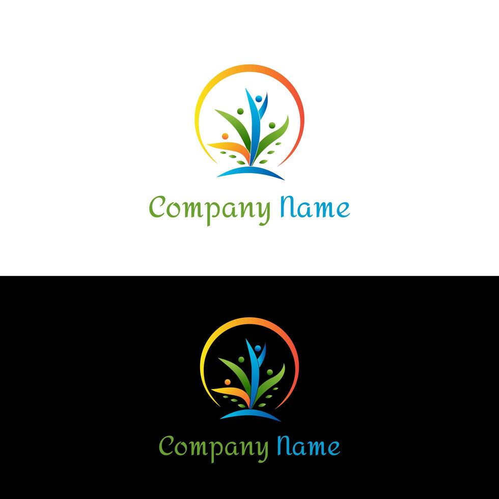 Diseño de logotipo de personas coloridas. Personas que forman una plantilla de logotipo de árbol. vector