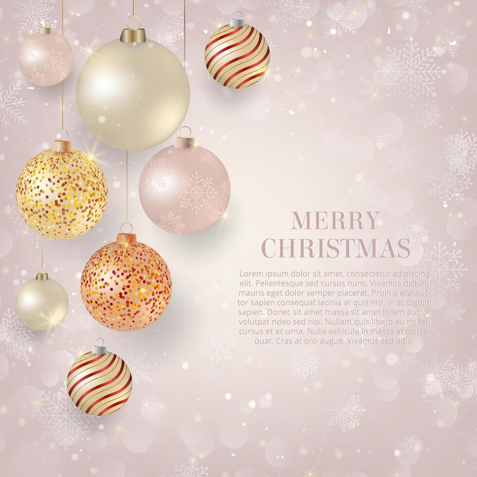 Christmas background with light Christmas baubles. Elegant Christmas background with gold and white evening balls vector