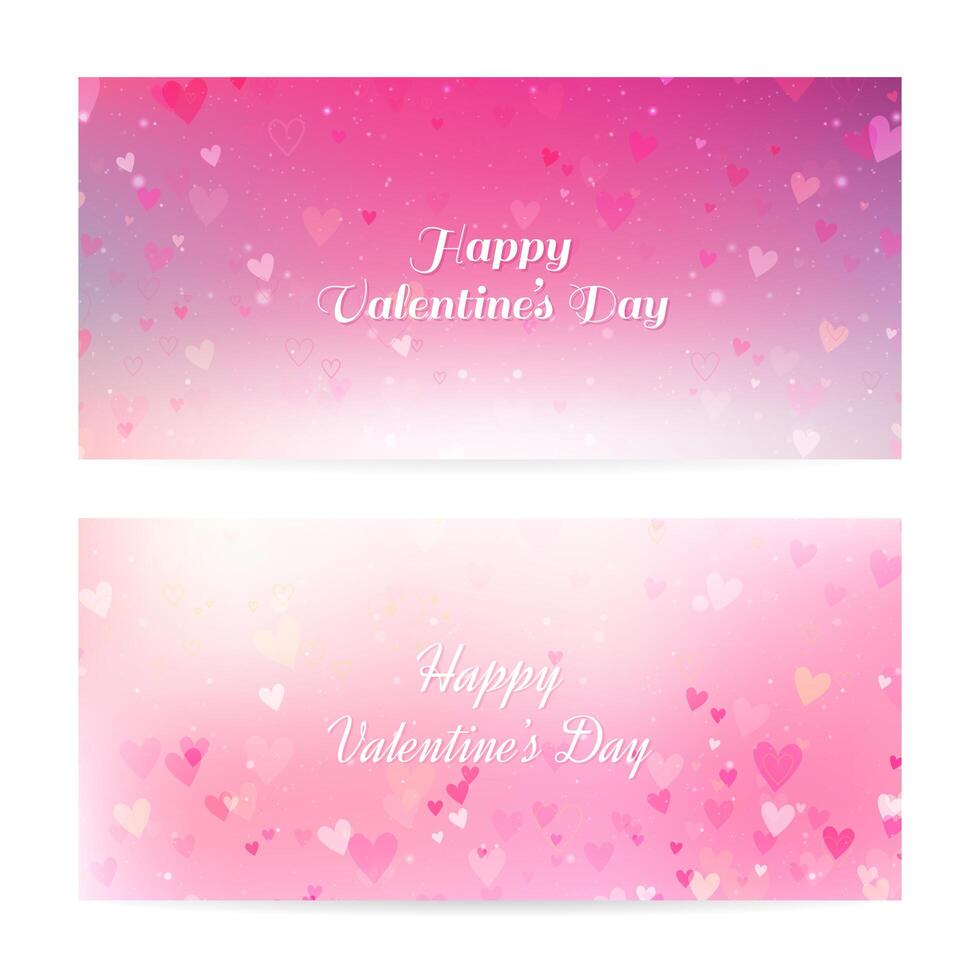 Valentine's Day blurred banners with hearts and bokeh vector