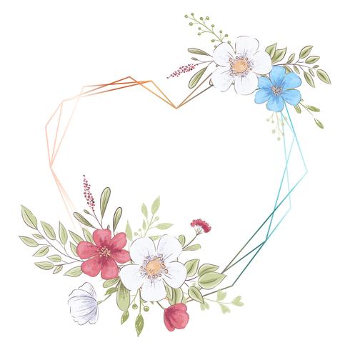 Watercolor template for a birthday wedding celebration with flowers and space for text. Hand drawing. Vector illustration