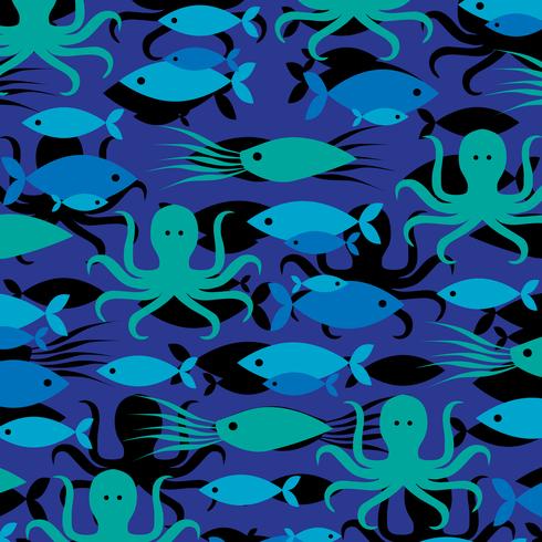  Overlapping fish and octopus pattern vector