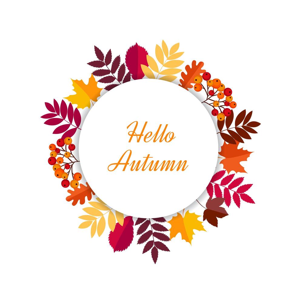 Hello autumn leaves frame vector