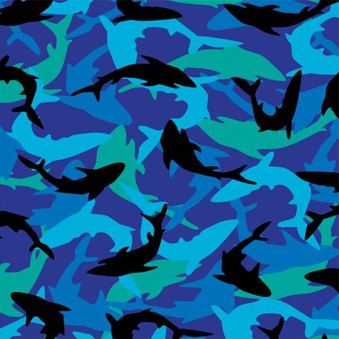 overlapping Shark pattern on blue background vector