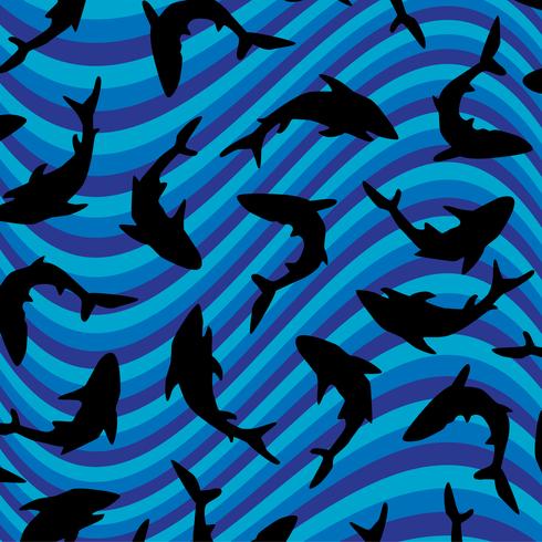  black Shark pattern on wavy stripe vector