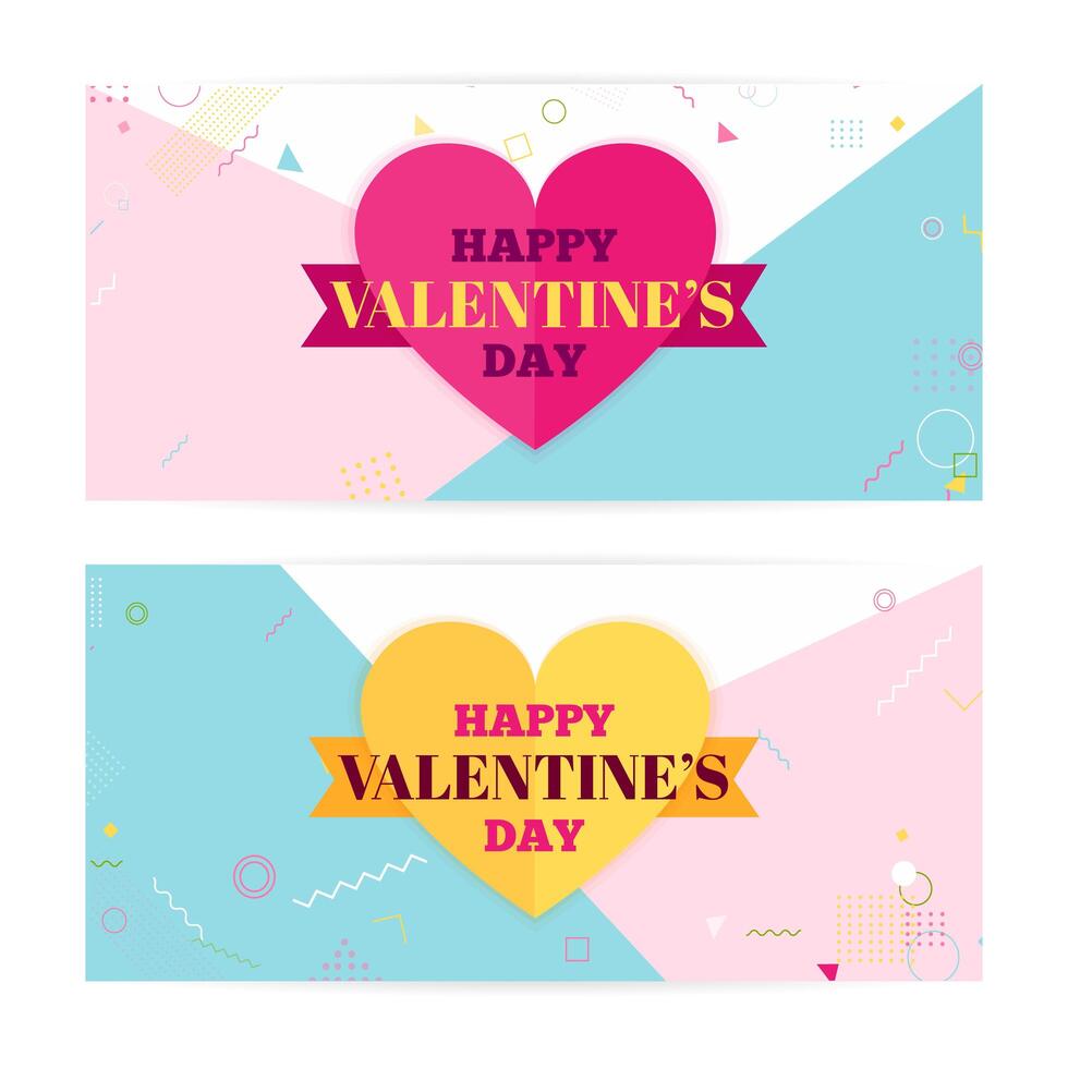 Banners del día de san valentín, nubes de arte en papel, corazones. Arte de papel y estilo artesanal. Arte moderno, hipster vector