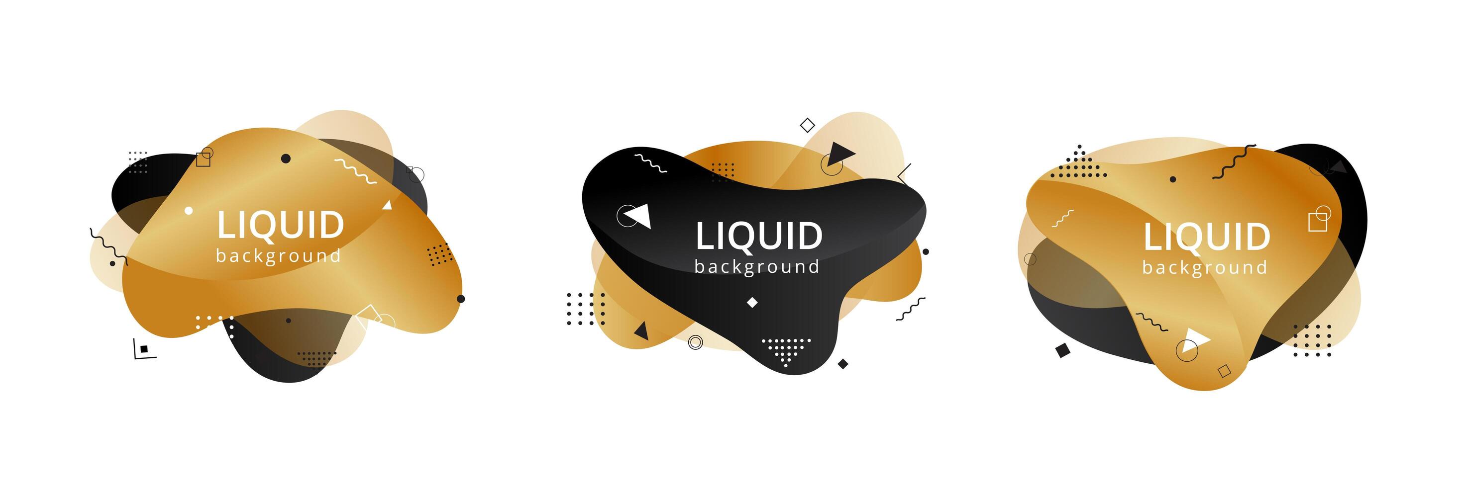 Gold and black abstract liquid shape. Fluid design. Isolated gradient waves with geometric lines, dots vector