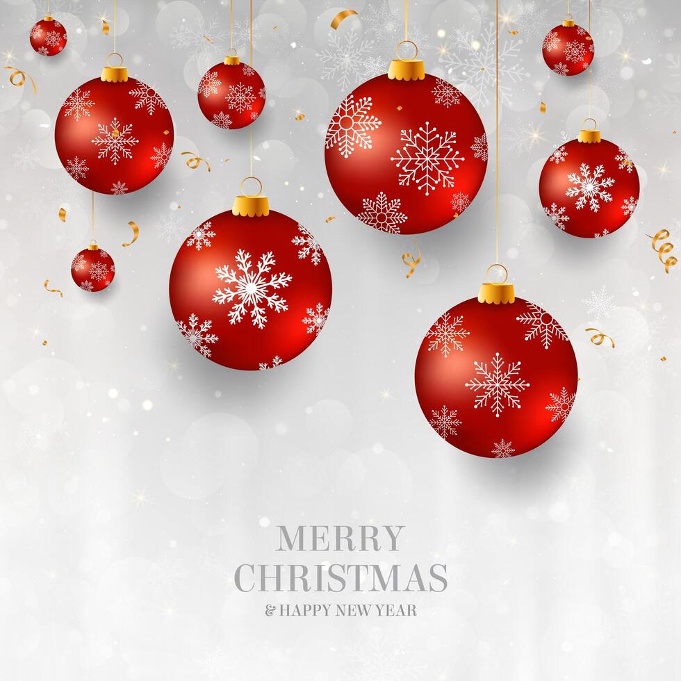 Christmas background with red Christmas baubles. Elegant light Christmas background with red evening balls vector