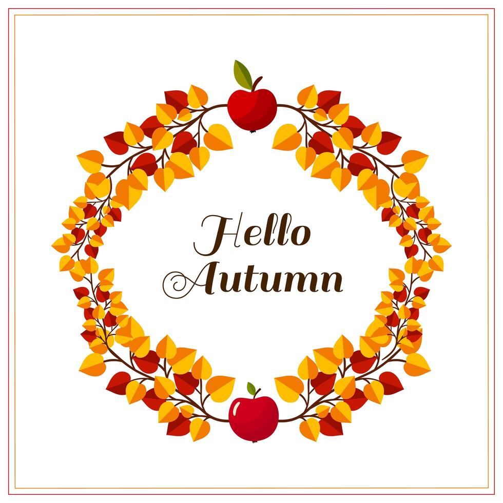 Hello autumn leaves frame vector