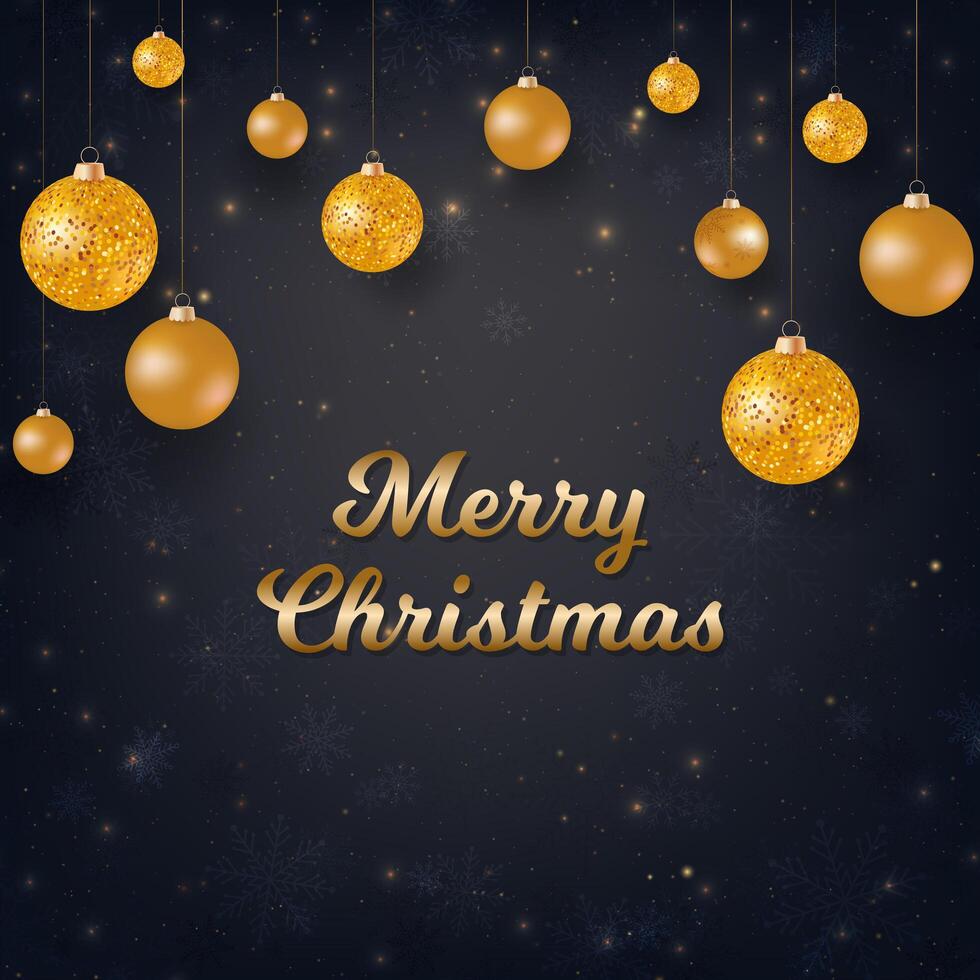 Merry Christmas black background with gold Christmas balls vector