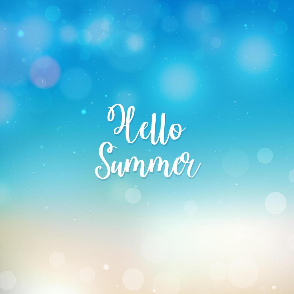 Blurred Hello Summer background, beach and ocean vector