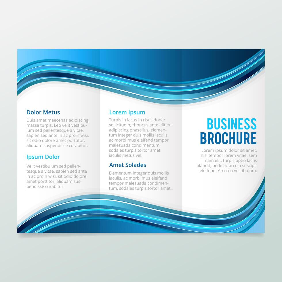 Blue waves trifold brochure, business brochure template, trend brochure. vector