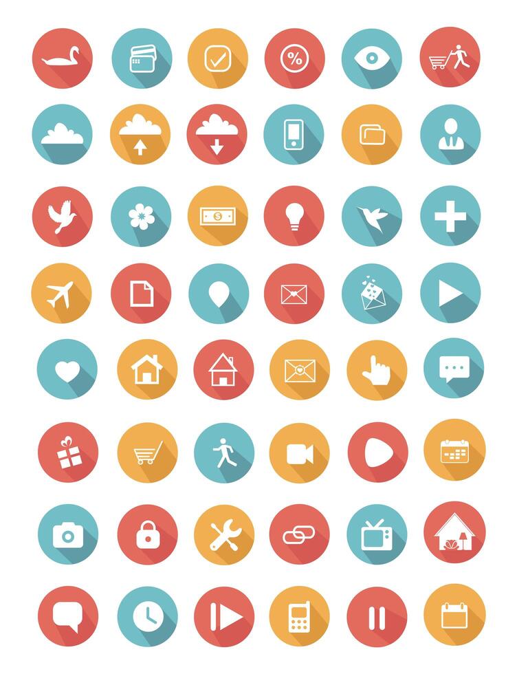 Flat icons collection with long shadow vector