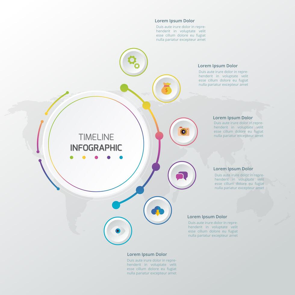 Vector la plantilla del diseño de la cronología del infographics con la etiqueta del papel 3D, fondo integrado de los círculos. Espacio en blanco para el contenido, negocios, infografía, diagrama, diagrama de flujo, diagrama, línea de tiempo o proceso de 