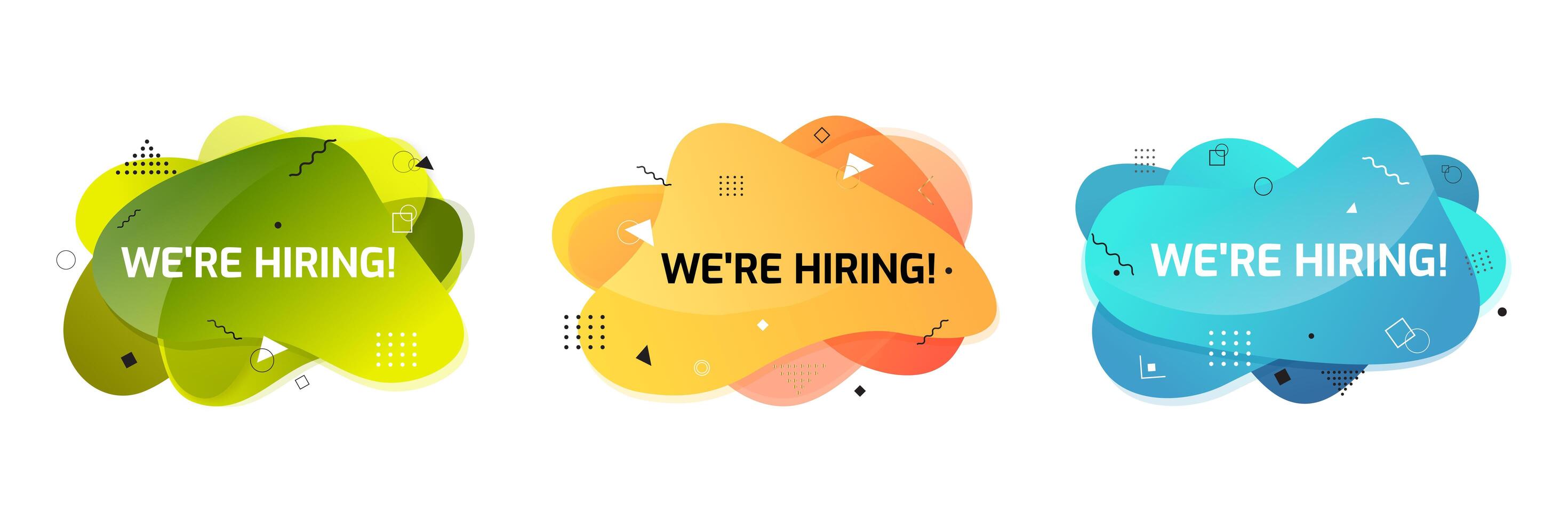 We're hiring banner. Hire sign. Searching new job concept. Abstract liquid shape. Fluid design. vector