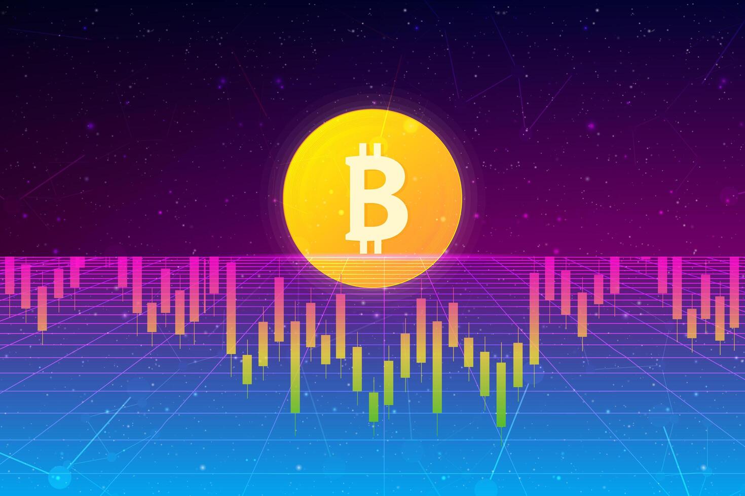 Bitcoin background. financial chart, bitcoin coin, futuristic background with growth charts vector