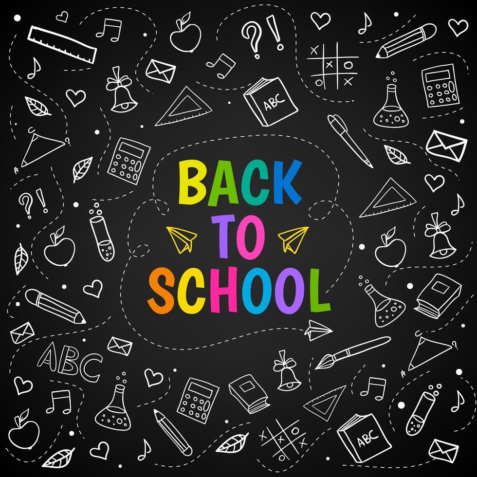 Back to school chalk doodle background on blackboard vector