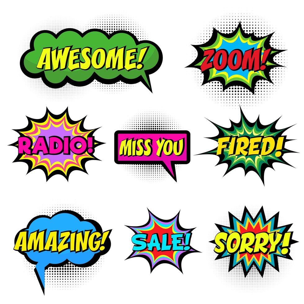 Comic book words. Comic speech bubble set 570275 Vector Art at Vecteezy Comic book words. Comic speech bubble set 570275 Vector Art at Vecteezy