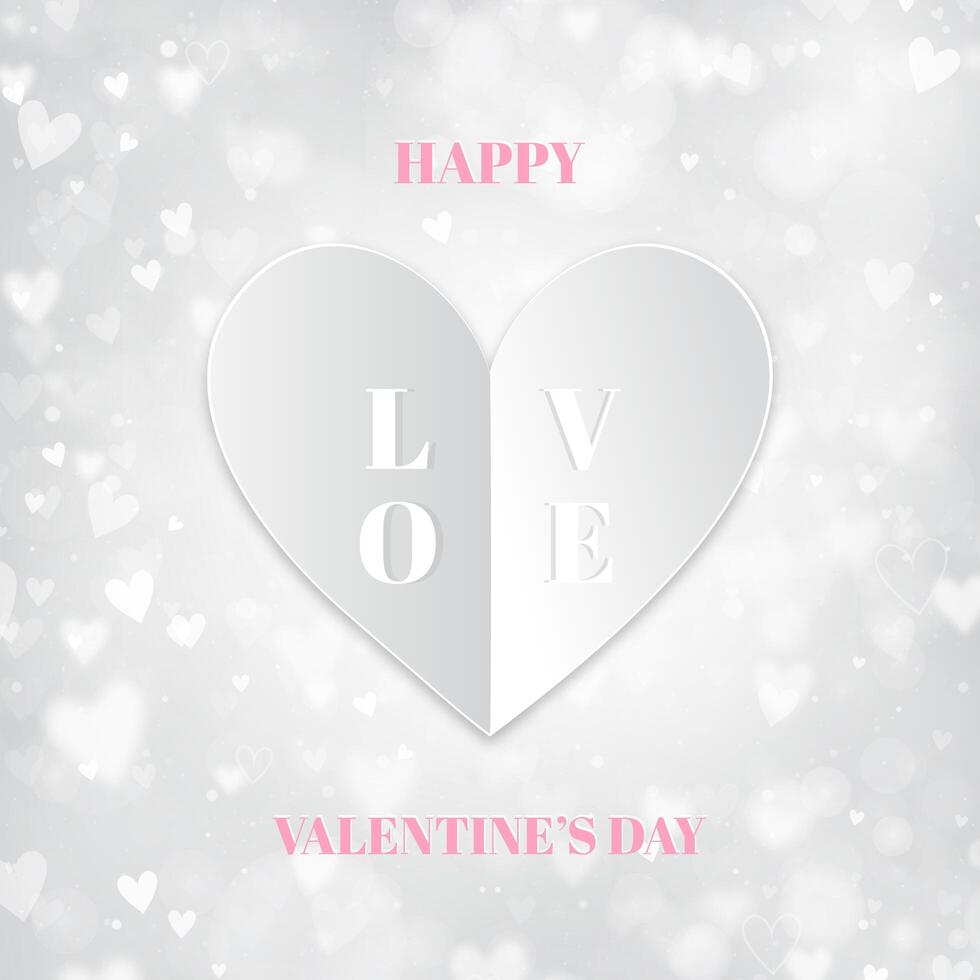 White Valentine's Day Background With Paper Folded Heart, bokeh lights vector