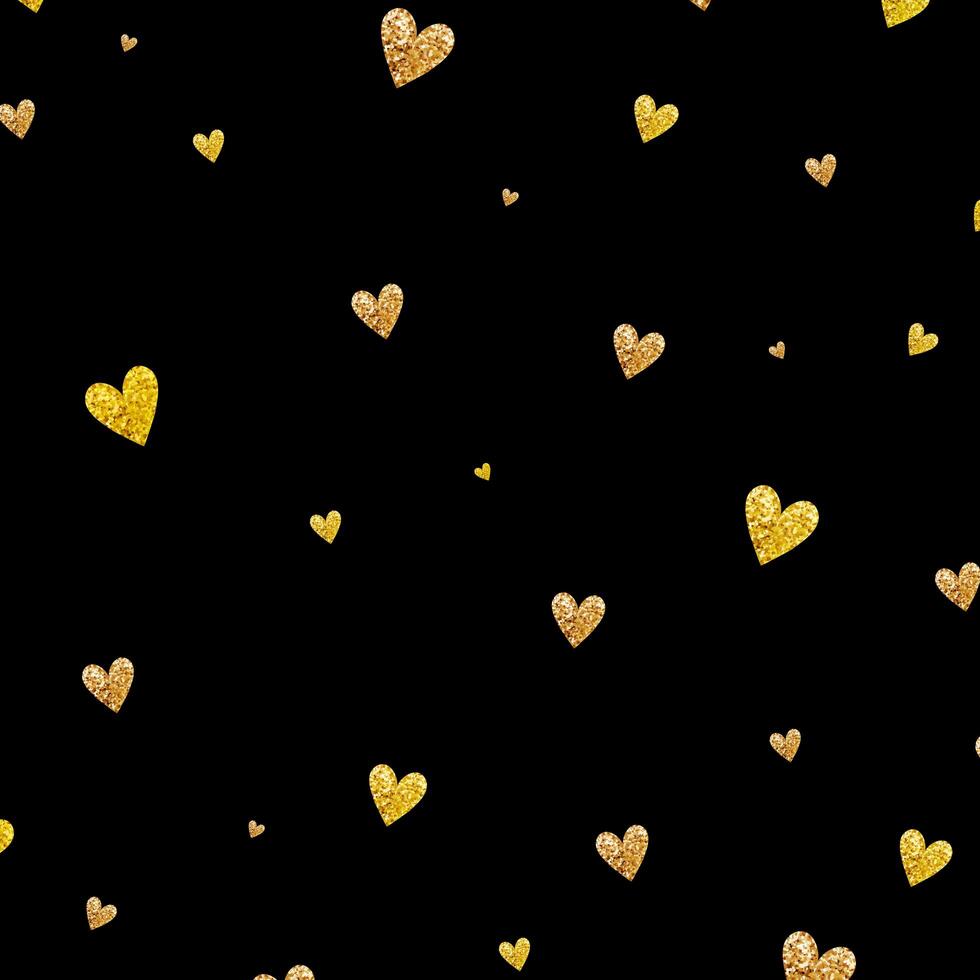 Gold glittering heart confetti seamless pattern on striped background vector