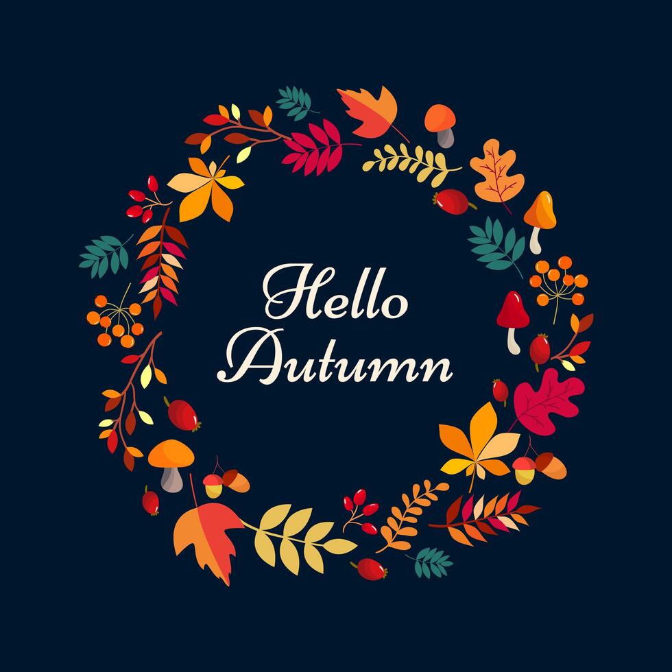 Hello autumn leaves frame vector