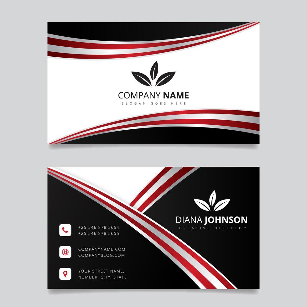 Modern simple business card vector template.Creative and Clean Double-sided Business Card Template. Red and Black Colors. Flat Design Vector Illustration. Stationery Design