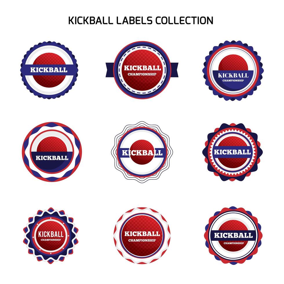 Etiquetas y distintivos de kickball. vector