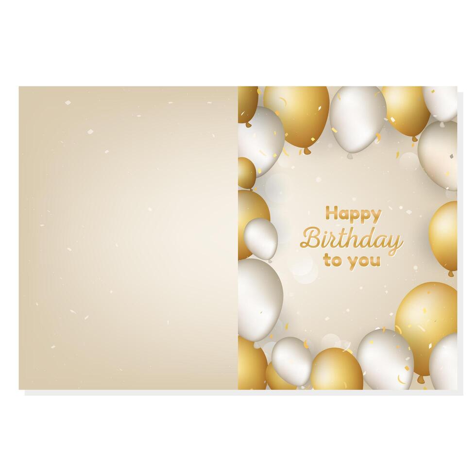 Happy Birthday card with gold and white realistic balloons vector