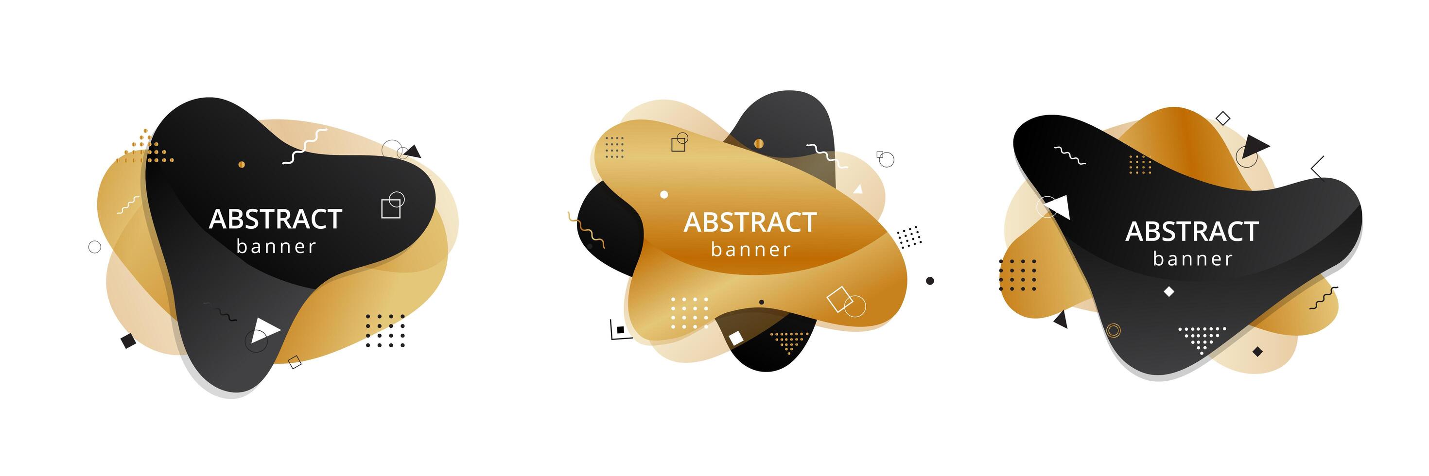 Gold and black abstract liquid shape. Fluid design. Isolated gradient waves with geometric lines, dots vector